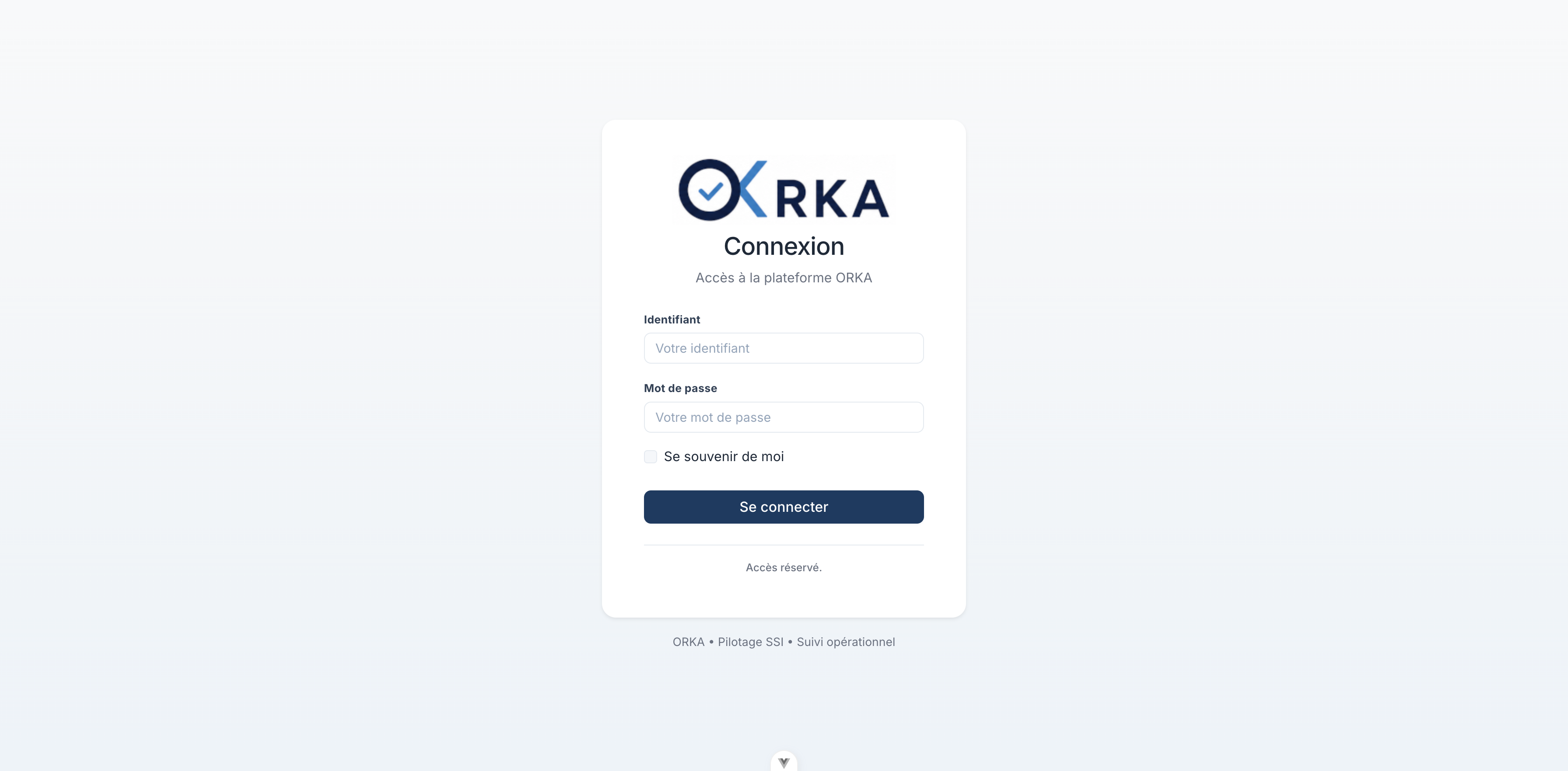 Ecran de connexion à la solution ORKA.